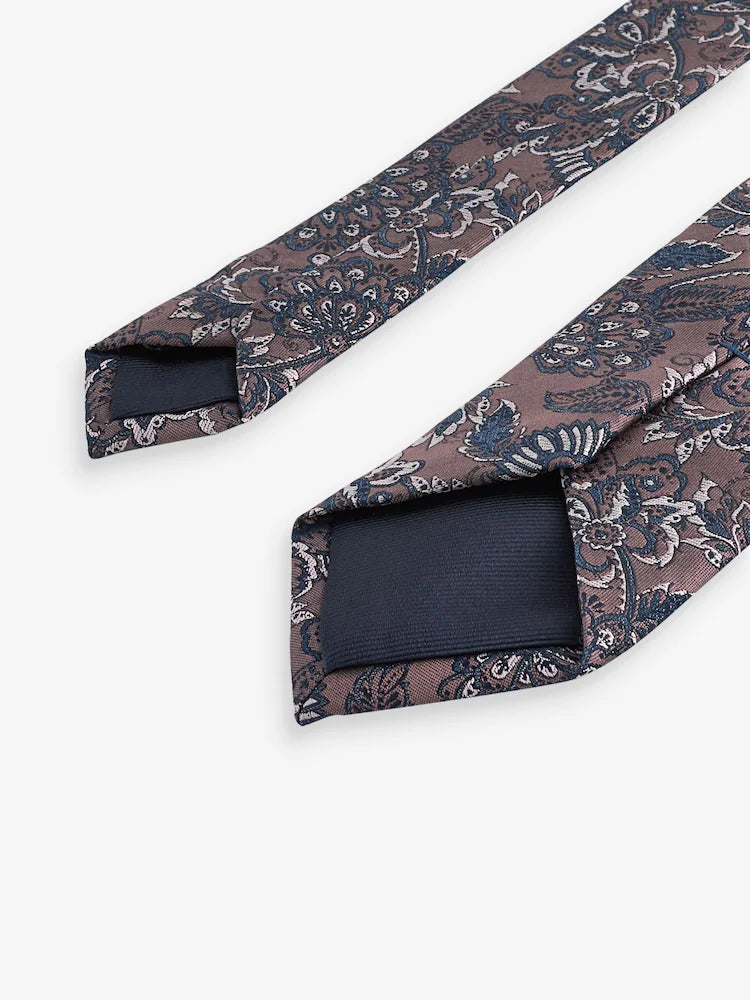 Neutral Brown / Blue Paisley Slim Design Tie