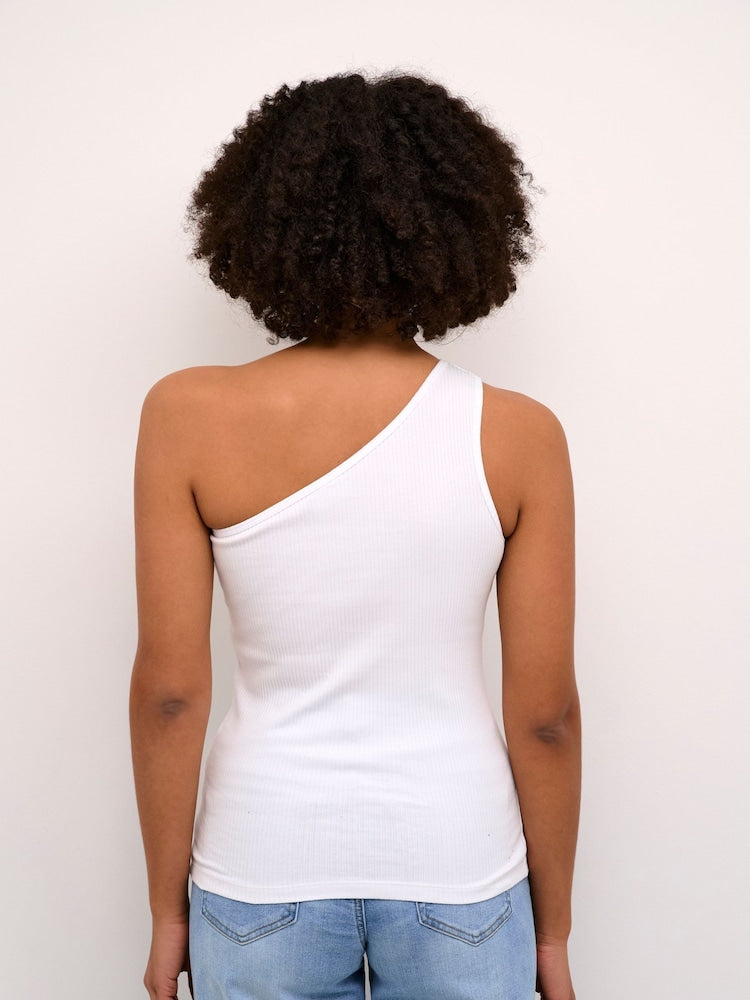 Rib One Shoulder Vest In White