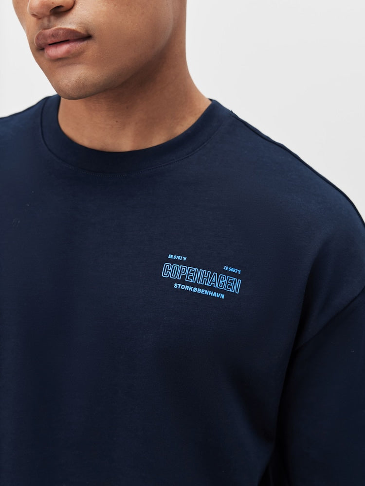Navy Copenhagen Regular Fit Graphic Print Heavy Weight T-Shirt