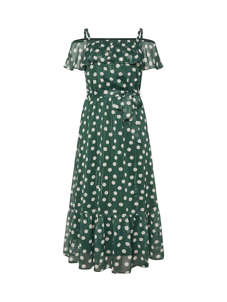 Yours Curve Green London Ruffle Maxi Dress