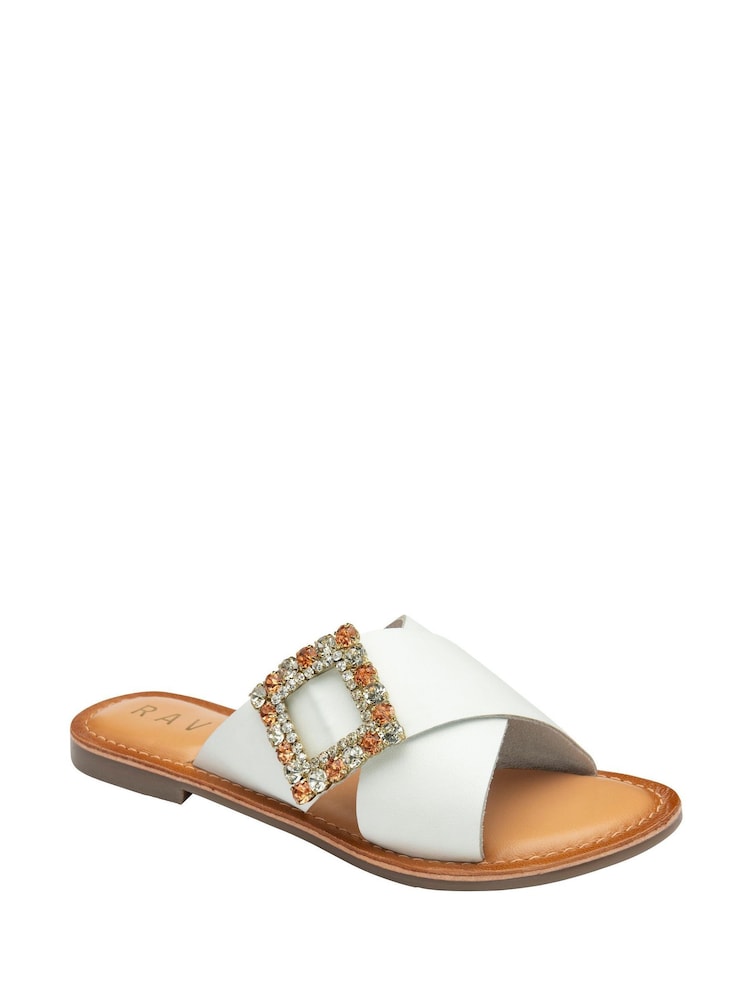 Ravel White Leather Mule Sandals