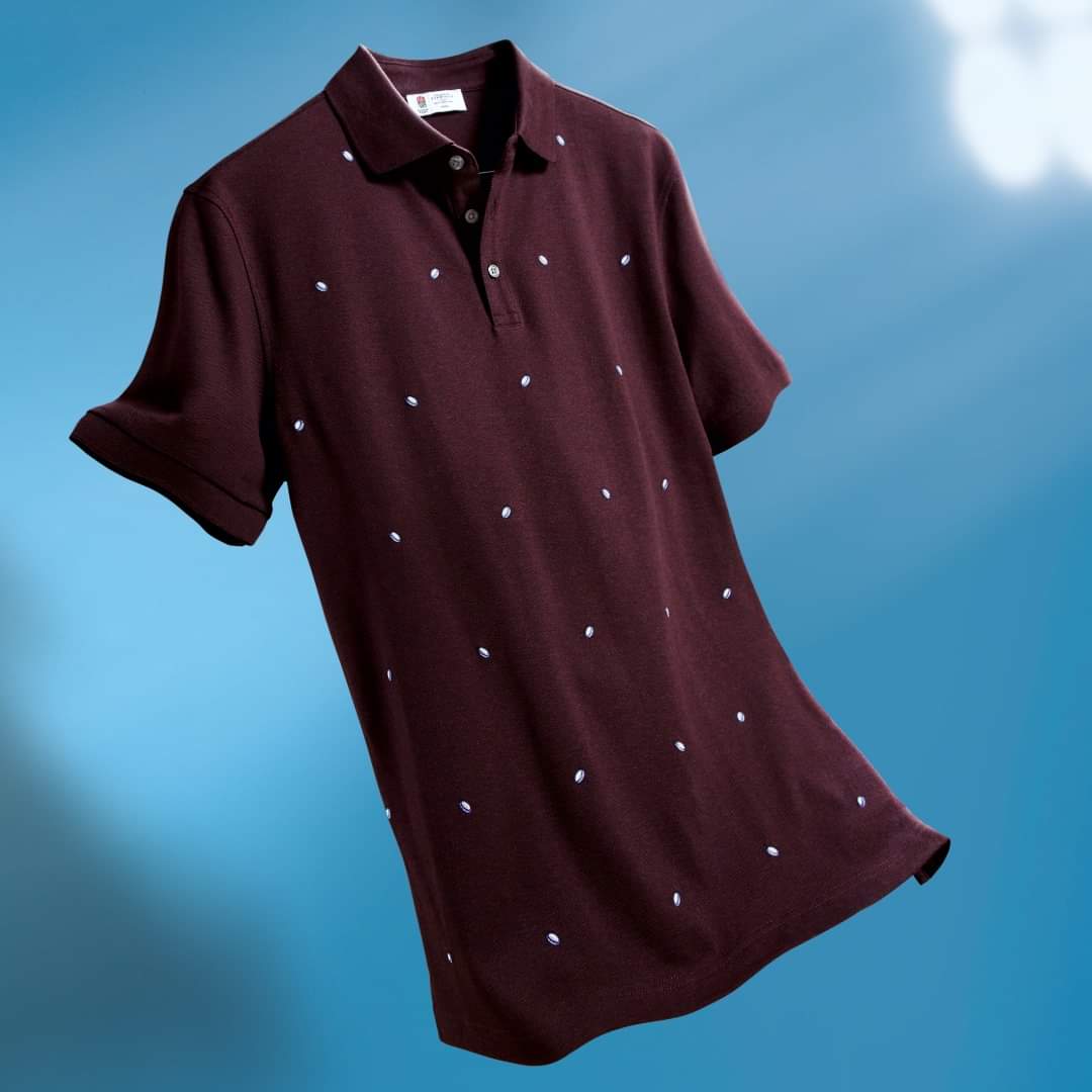 England Rugby Performance Print Polo - Wine & Navy