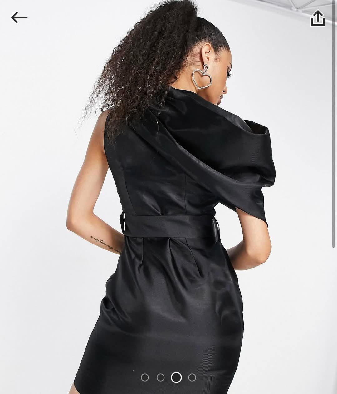 Draped One Shoulder Belted Black Satin Mini Cocktail Dress