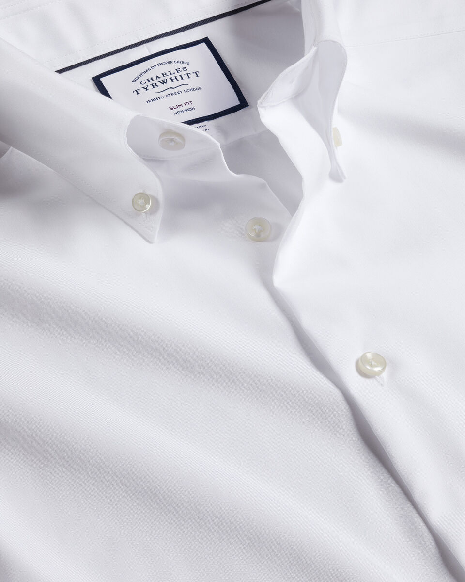 Slim Fit Button-Down Collar Non-Iron Oxford Shirt - White