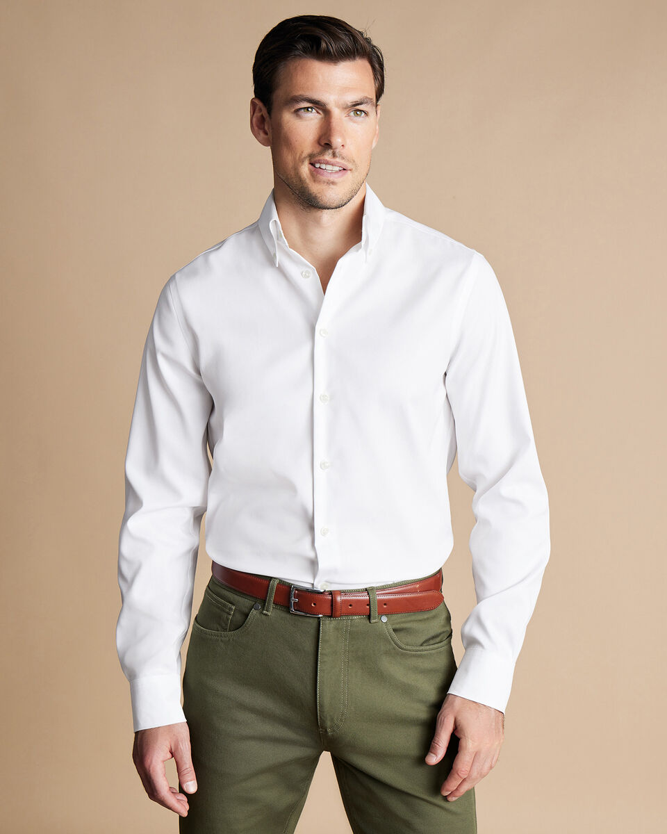 Button-Down Collar Non-Iron Oxford Slim Fit Shirt - White