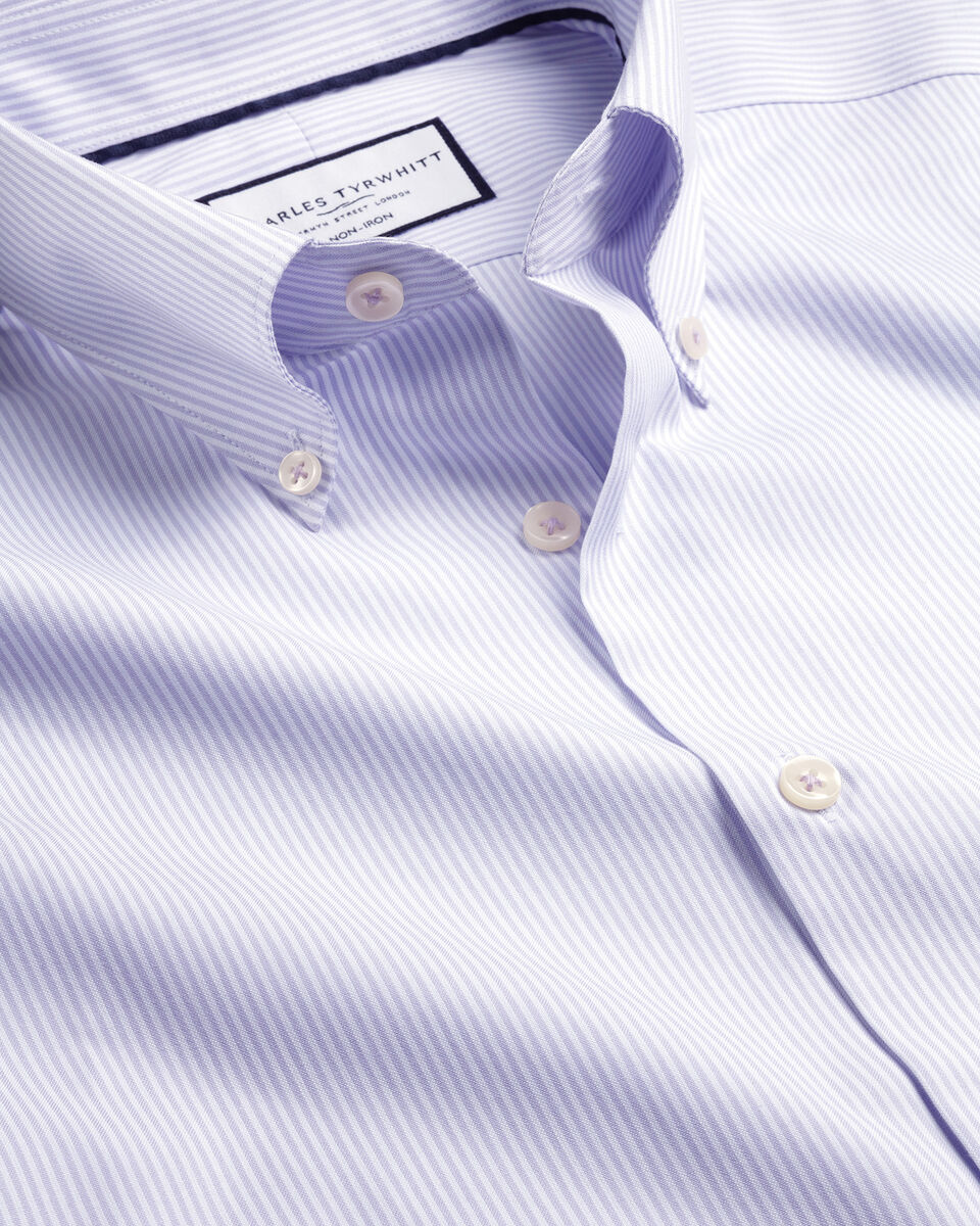Button-Down Non-Iron Oxford Stripe Slim Fit Shirt - Lilac Purple