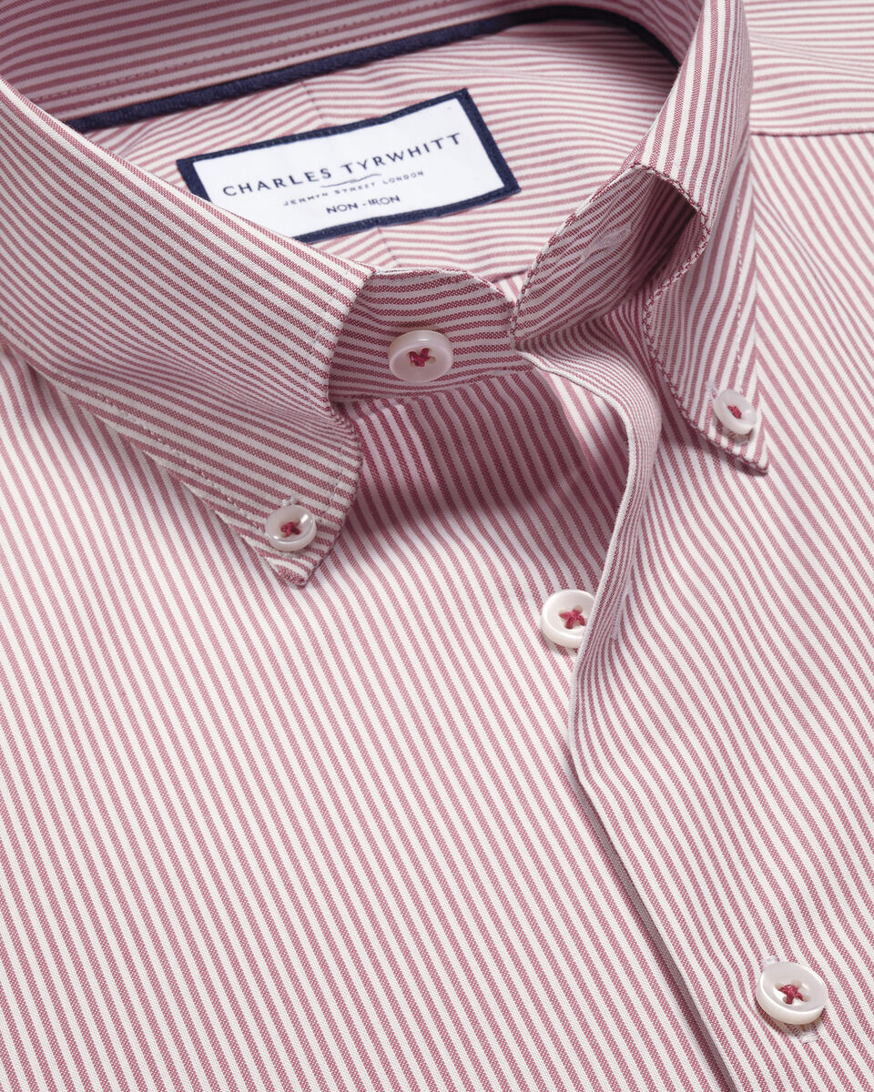 Button-Down Oxford Stripe Slim Fit Shirt - Red