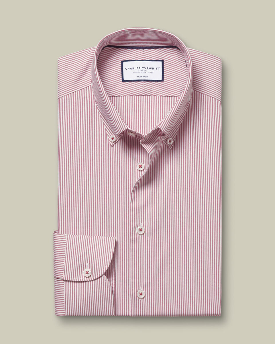 Button-Down Oxford Stripe Slim Fit Shirt - Red