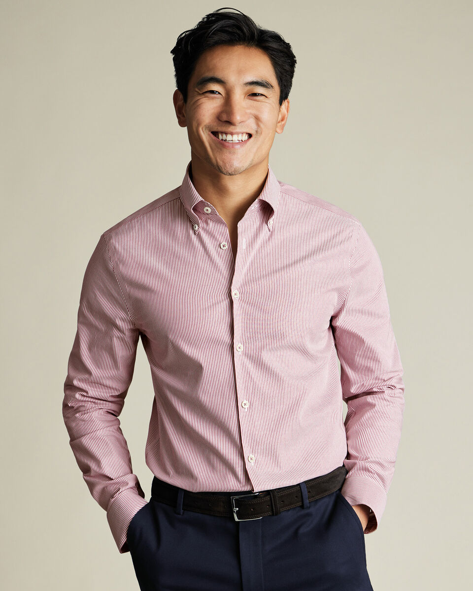 Button-Down Oxford Stripe Slim Fit Shirt - Red