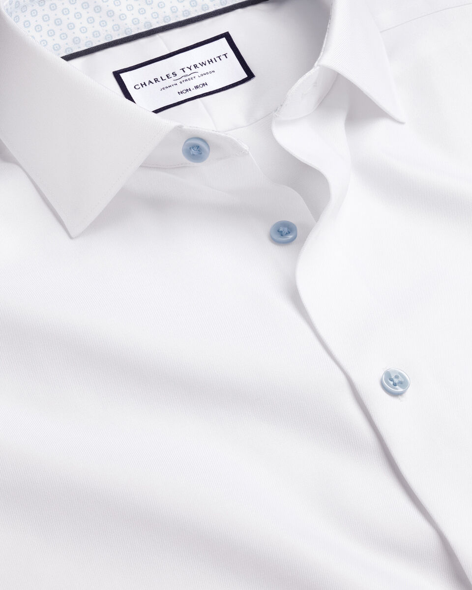 Semi Cutaway Collar Twill Classic Fit Shirt Printed Trim White