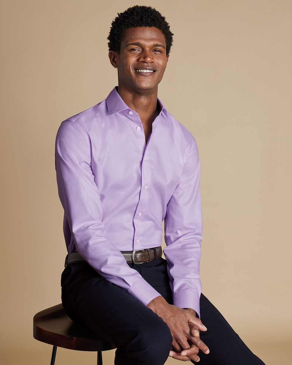 Non-Iron Stretch Texture Slim Fit Shirt - Lilac Purple