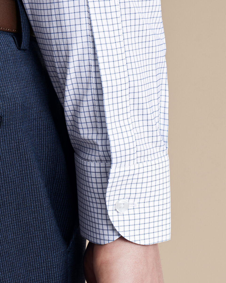 Non-Iron Performance Twill Fine Check Slim Fit Shirt - Ocean Blue