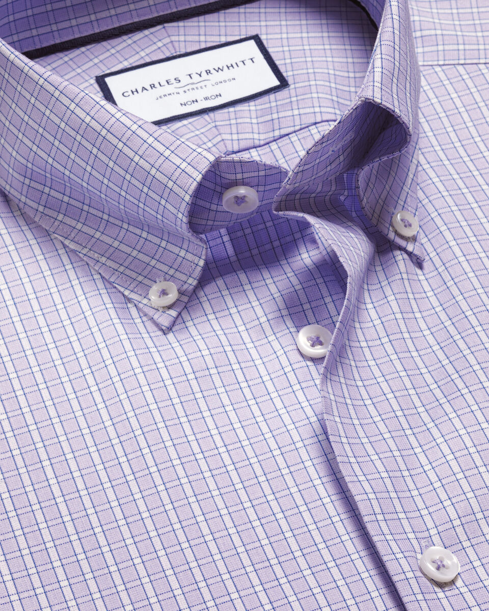 Button-Down Non-Iron Oxford Check Slim Fit Shirt - Lilac