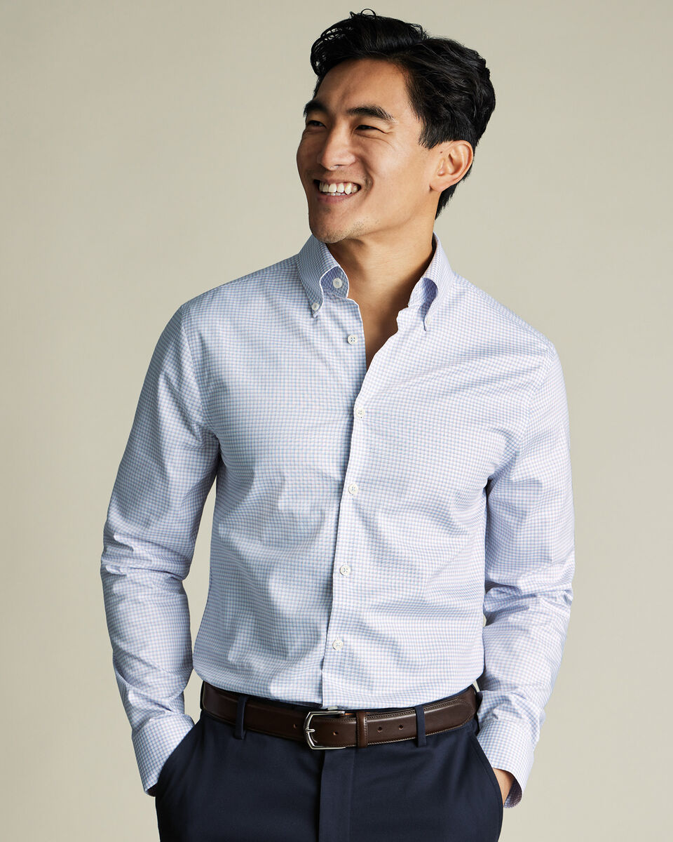 Button-Down Non-Iron Oxford Check slim Fit Shirt - Blue & Red