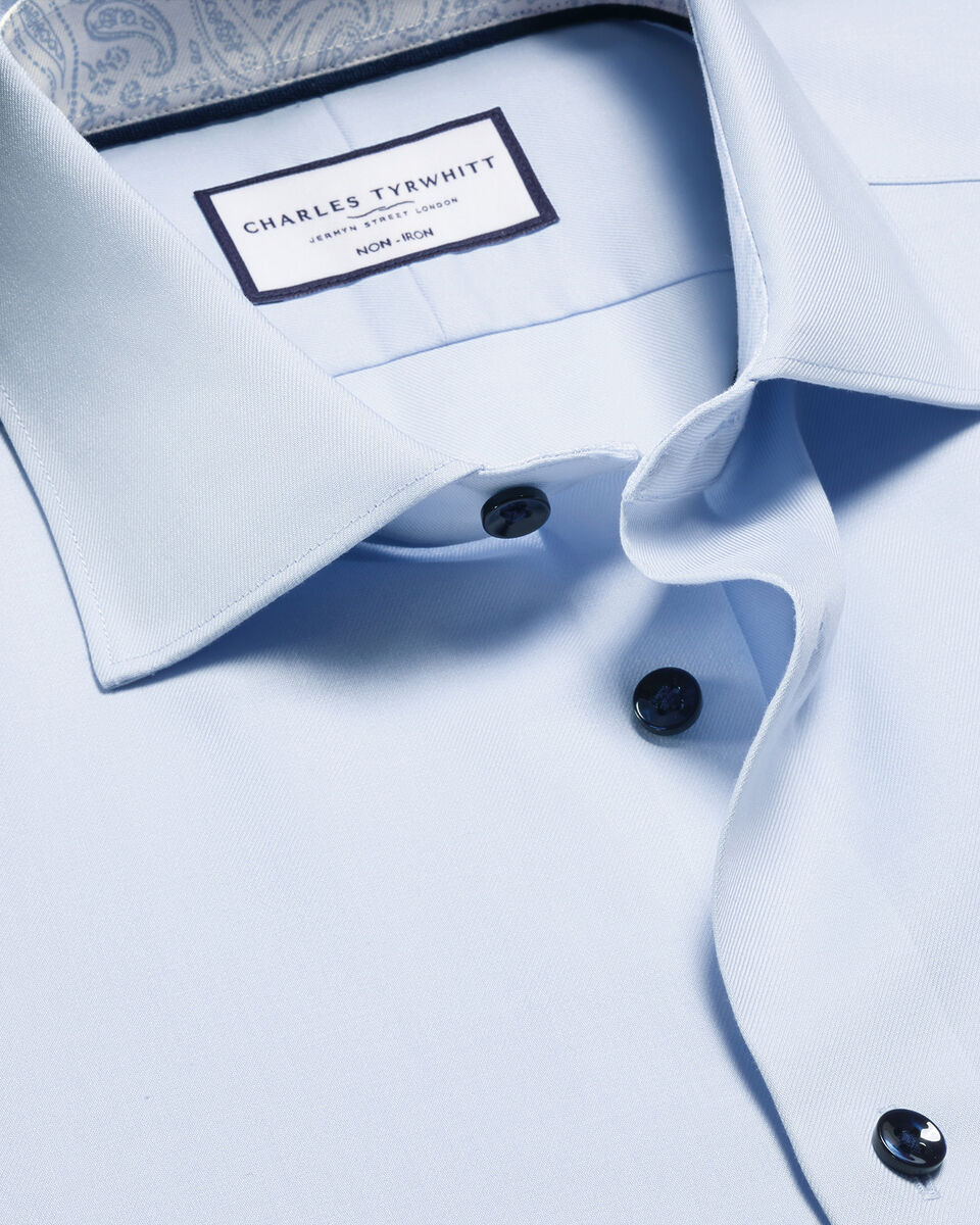 Non-Iron Stretch Printed Trim Slim Fit Shirt - Sky Blue