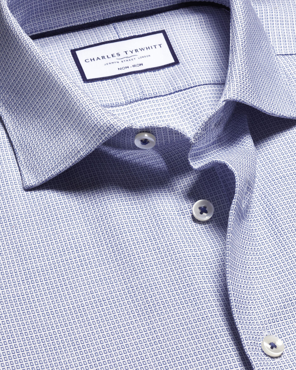 Non-Iron Stretch Texture Square Slim Fit Shirt - Cobalt Blue