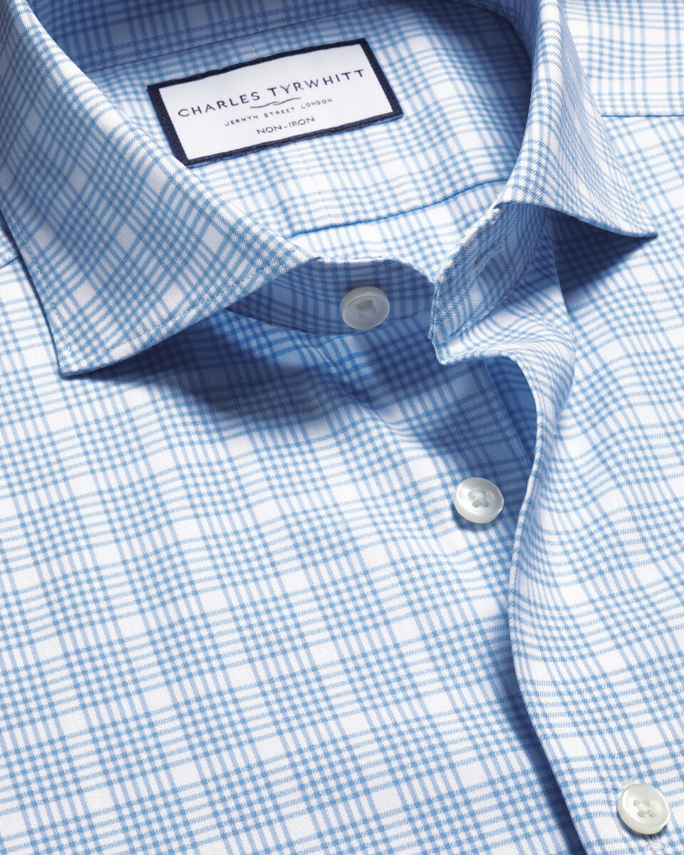 Non-Iron Performance Twill Check Classic Fit Shirt- Cornflower Blue