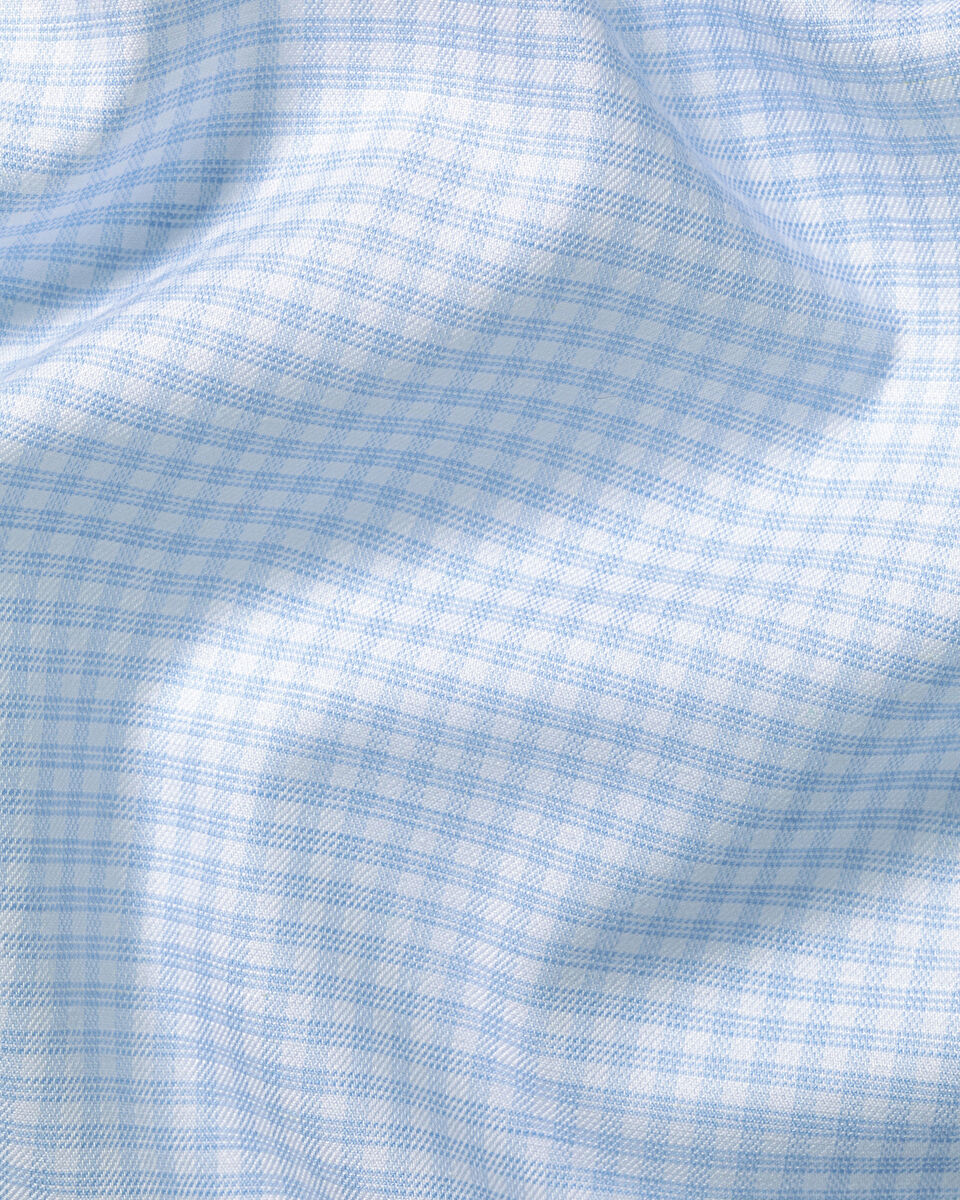 Non-Iron Cotton Linen Check Slim Fit Shirt - Sky Blue