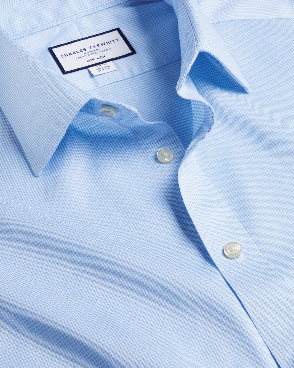Extra Slim Fit Non-Iron Puppytooth Shirt - Sky Blue