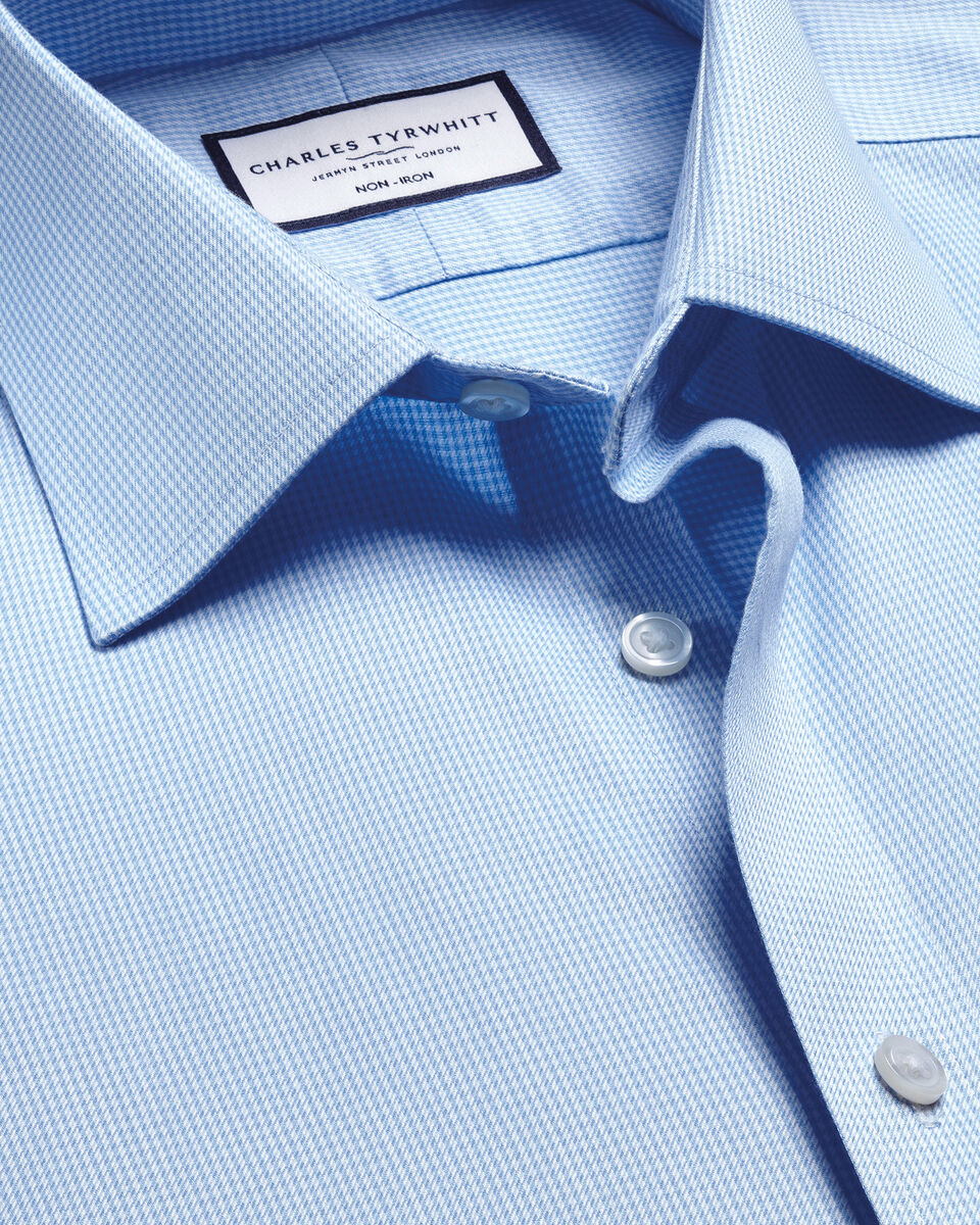 Non-Iron Puppytooth Slim Fit Shirt - Sky Blue