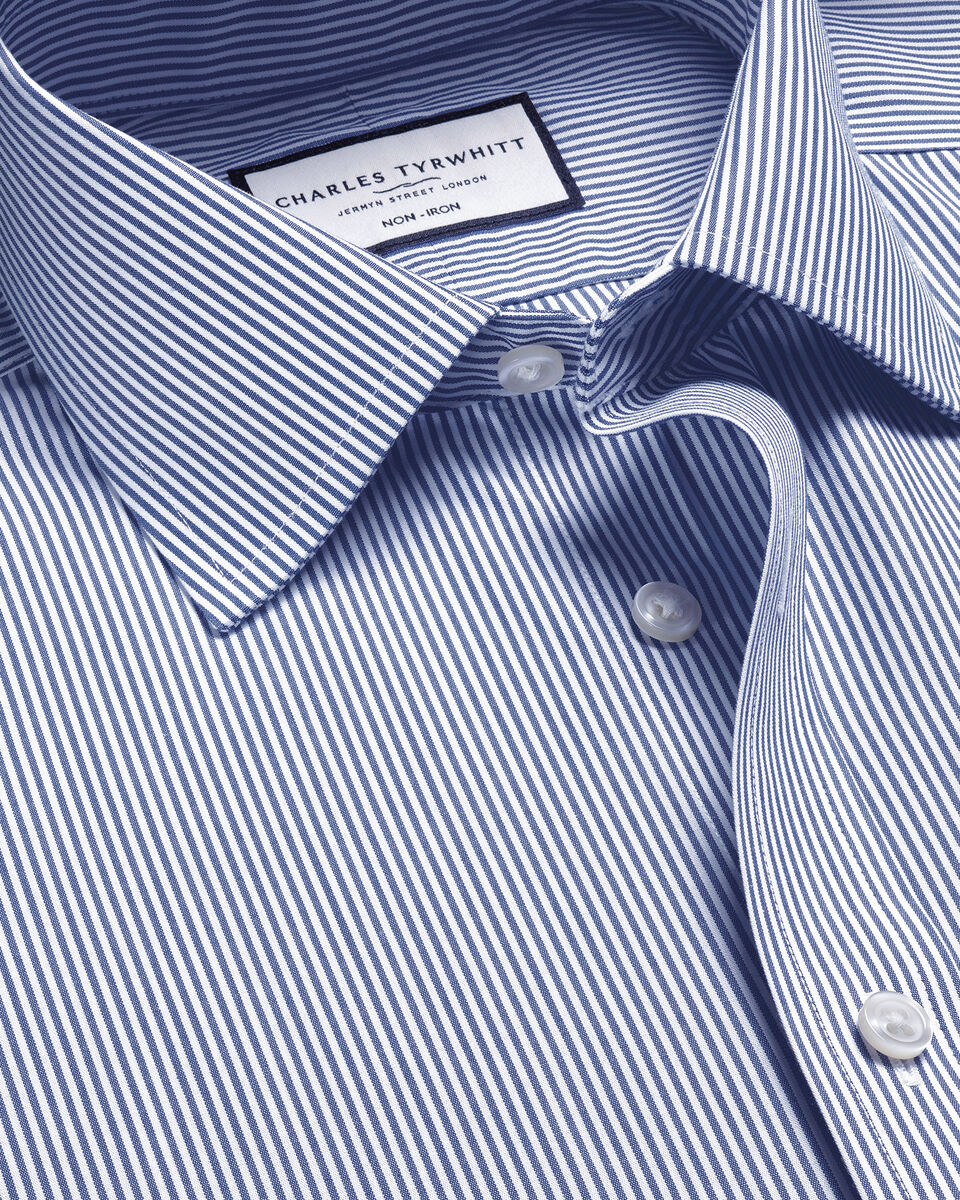 Non-Iron Poplin Bengal Stripe Slim Fit Shirt - Royal Blue
