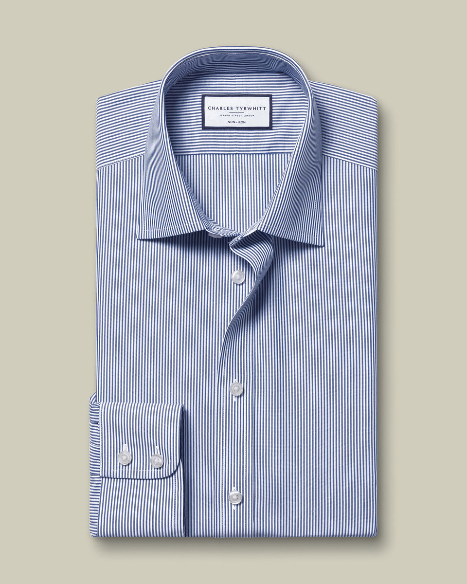 Non-Iron Poplin Bengal Stripe Slim Fit Shirt - Royal Blue