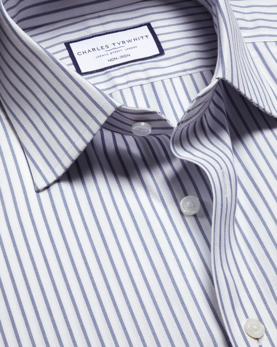 Non-Iron Twill Stripe Shirt - Indigo Blue
