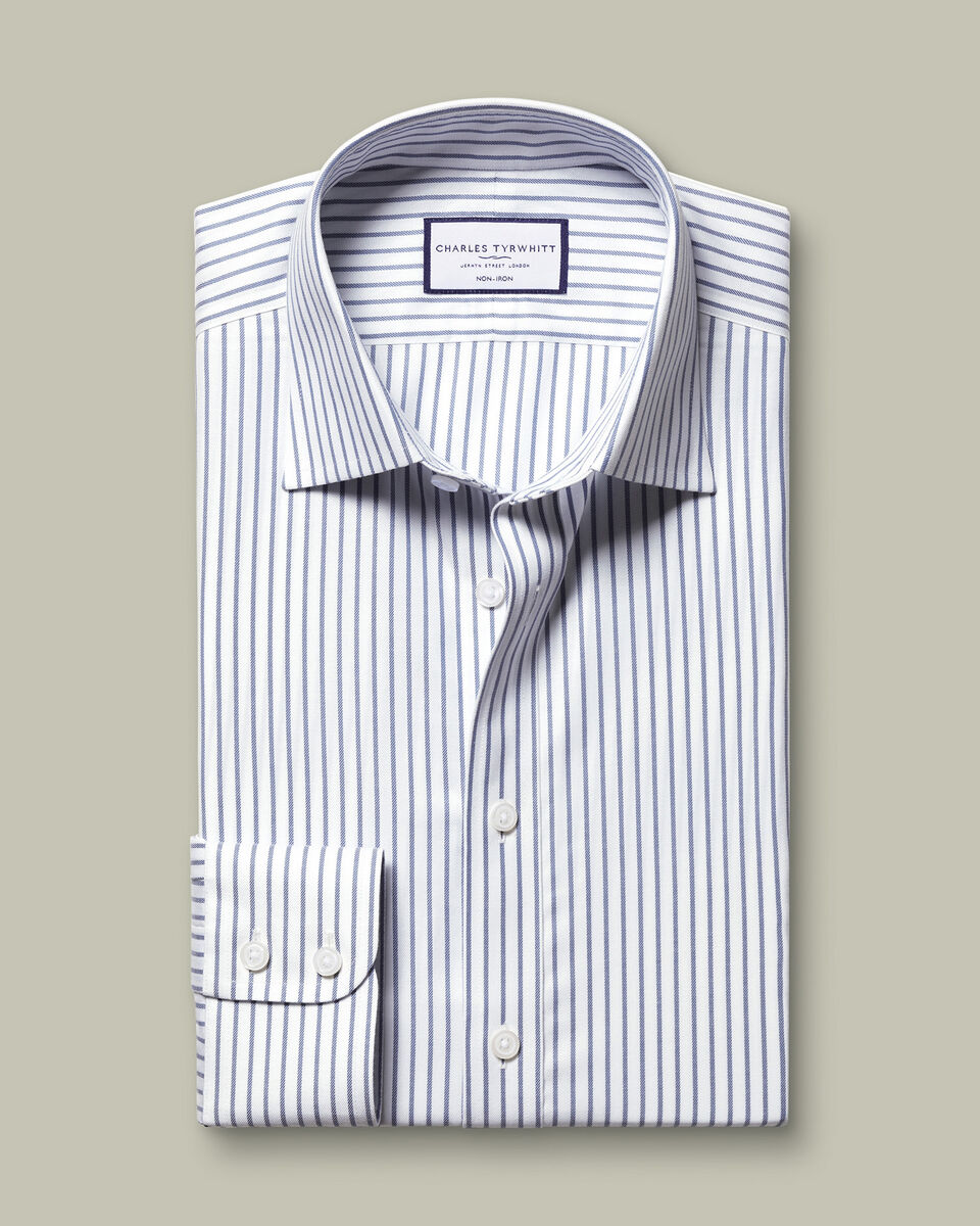 Non-Iron Twill Stripe Shirt - Indigo Blue