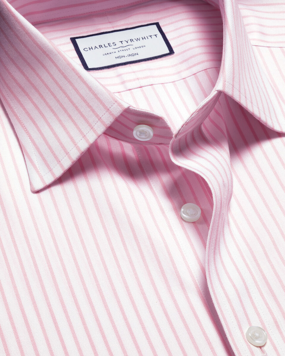 Non-Iron Twill Stripe Slim Fit Shirt - Pink
