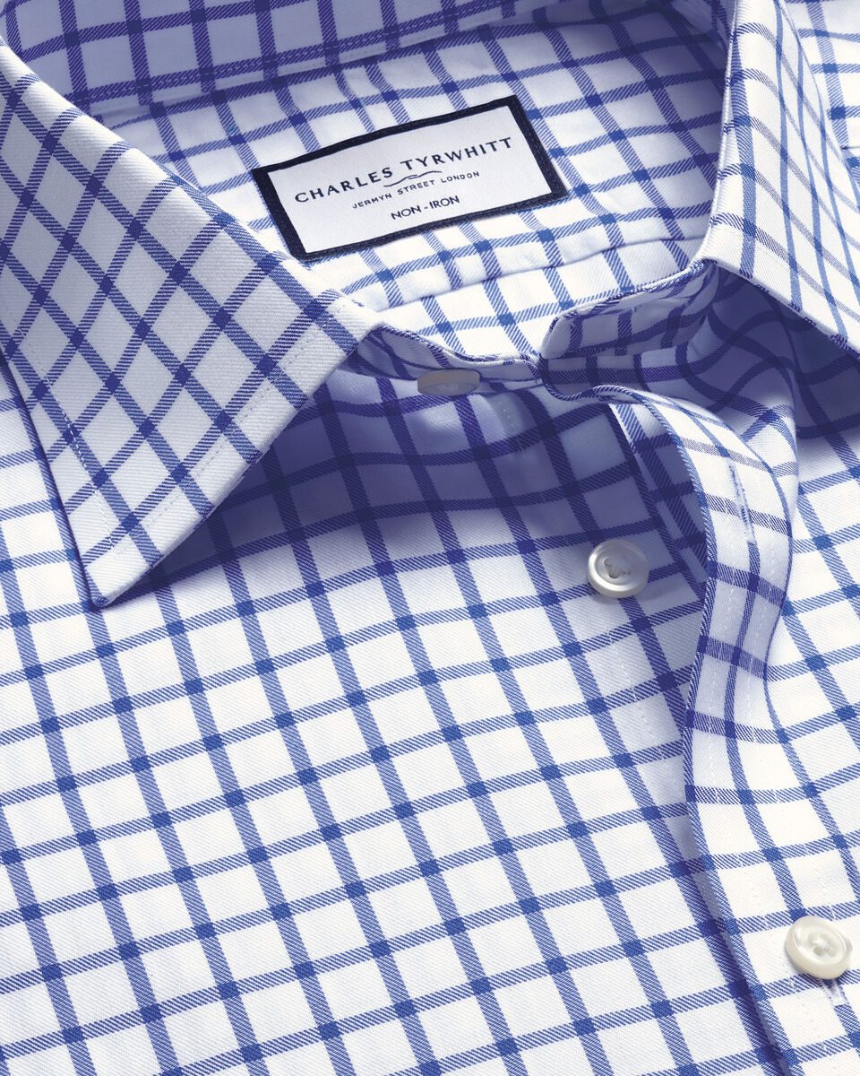 Non-Iron Twill Grid Check Classic Fit Shirt - Cobalt Blue