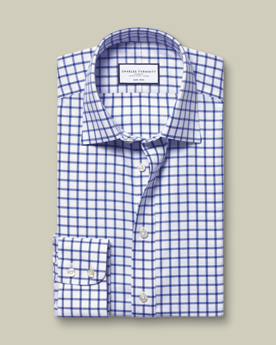 Non-Iron Twill Grid Check Classic Fit Shirt - Cobalt Blue