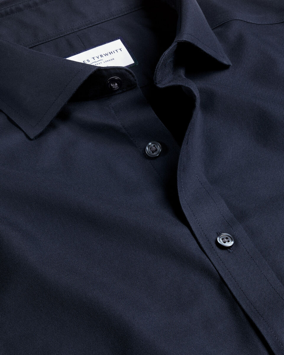 Slim Fit Cutaway Collar Non-Iron Twill Double Cuff Shirt - Navy