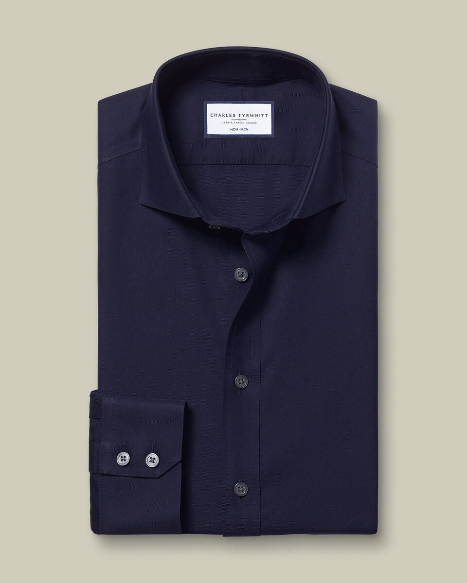 Cutaway Collar Non-Iron Twill Slim Fit Shirt - Navy