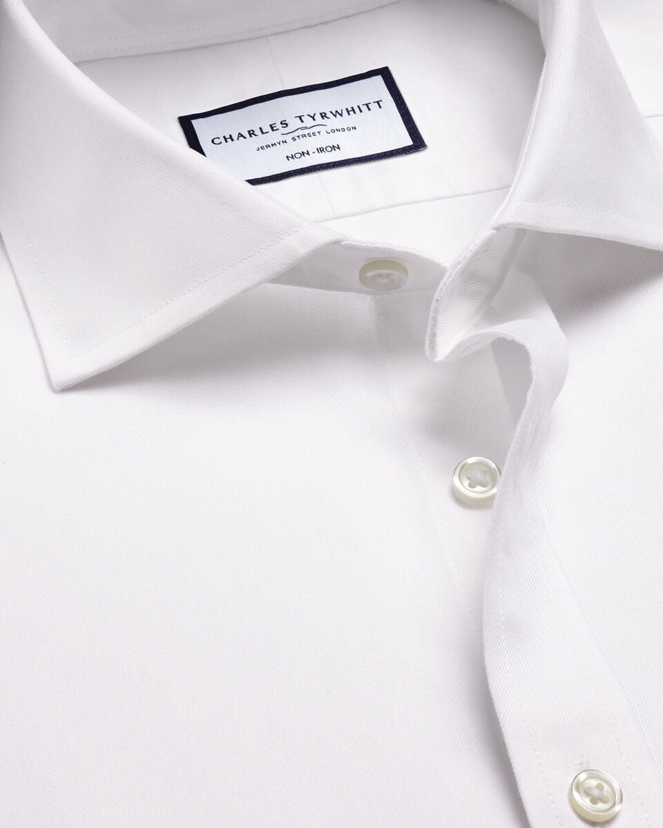Slim Fit Cutaway Collar Non-Iron Twill Shirt - White