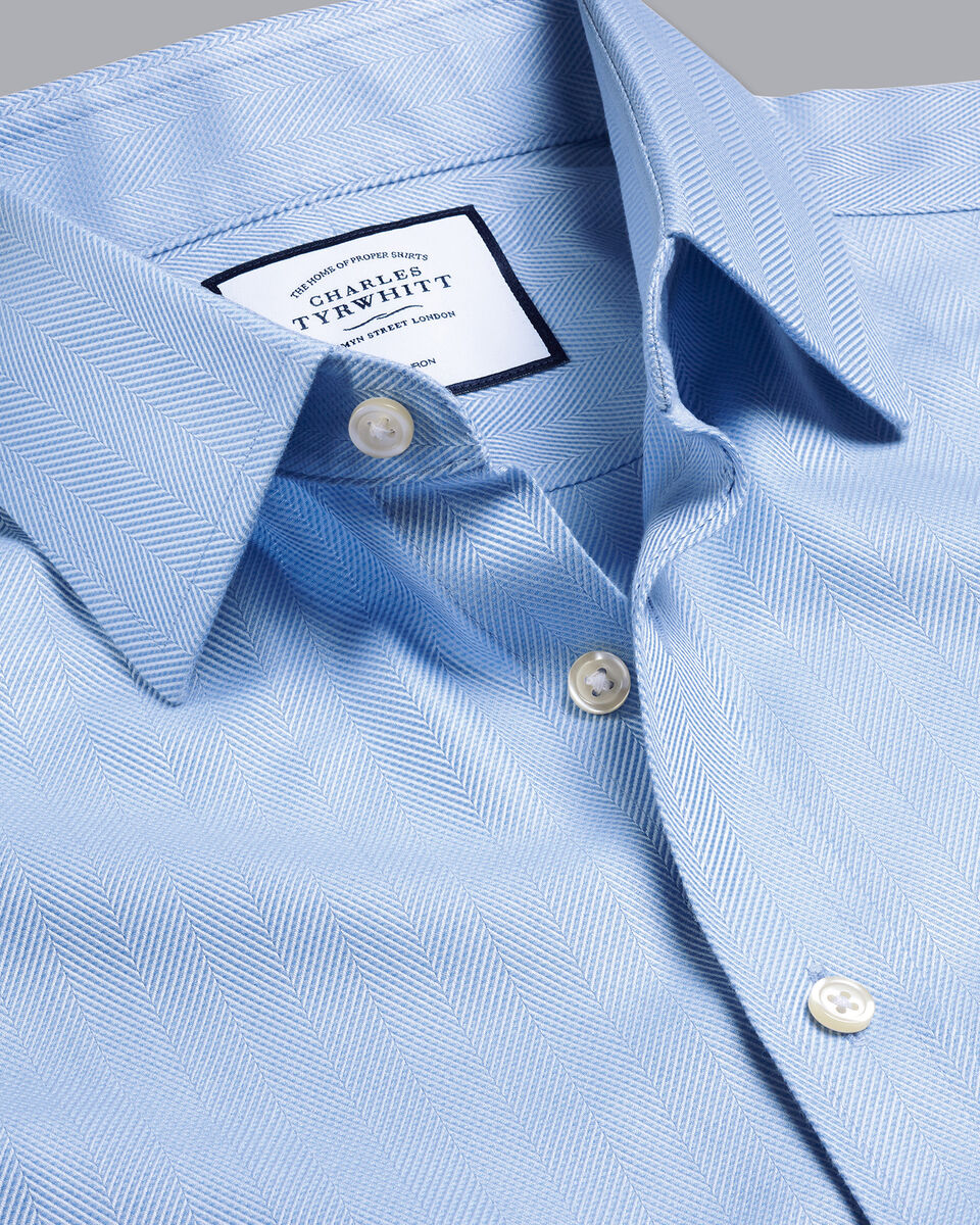 Cutaway Collar Herringbone Double Cuff Slim Fit Shirt Sky Blue