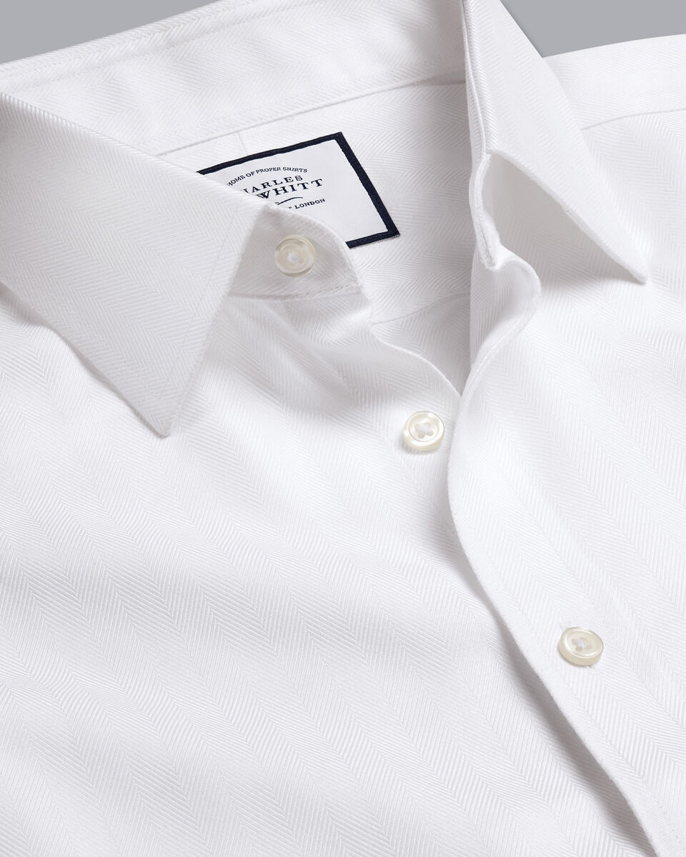 Classic Fit White Herringbone Shirt