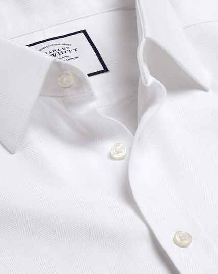 Semi-Cutaway Collar Non-Iron Herringbone Classic Fit Shirt - White