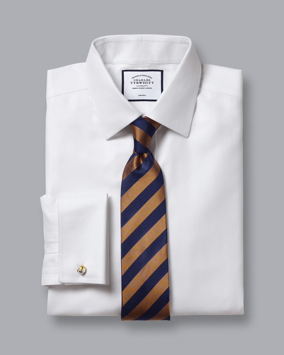 Classic Fit White Herringbone Shirt