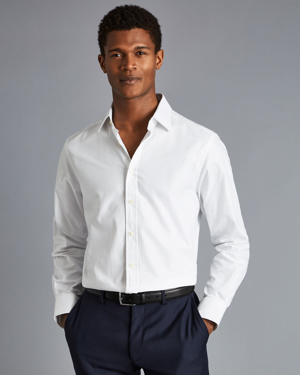 Classic Fit White Herringbone Shirt