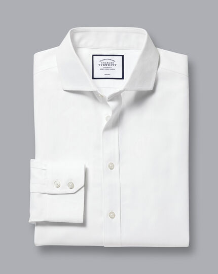 Slim Fit Cutaway Collar Herringbone Shirt White