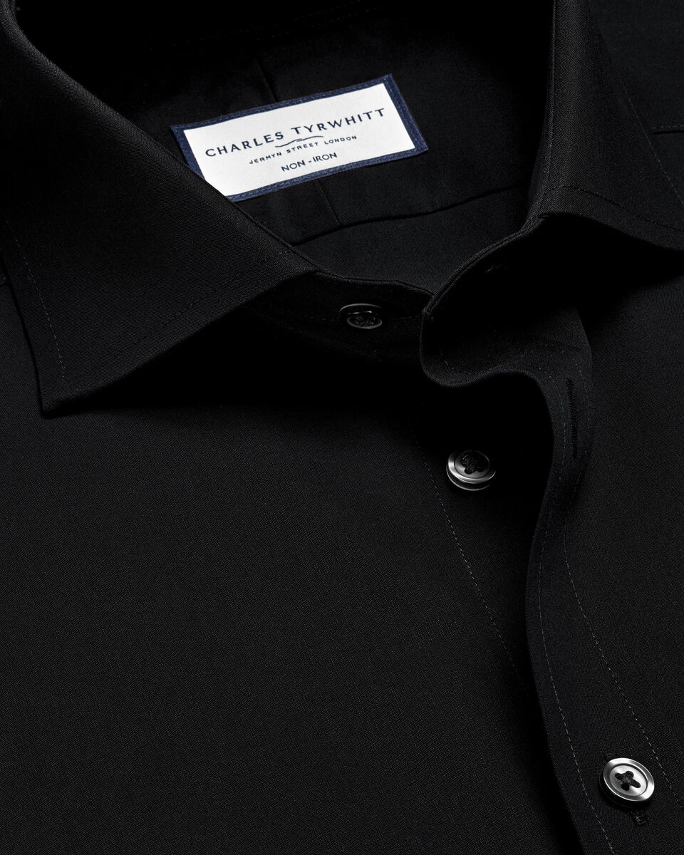 Cutaway Collar Non-Iron Poplin Slim Fit Shirt - Black