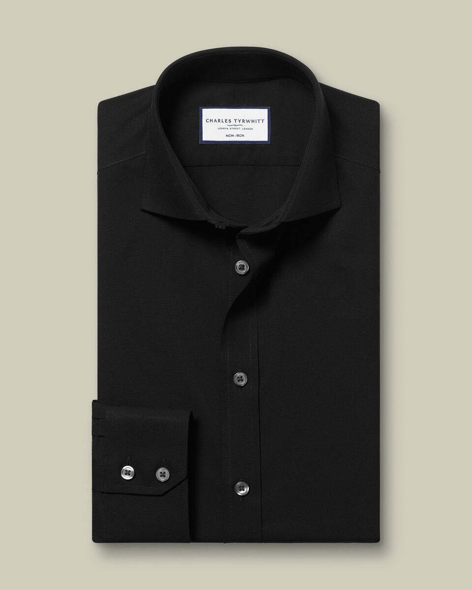 Cutaway Collar Non-Iron Poplin Slim Fit Shirt - Black