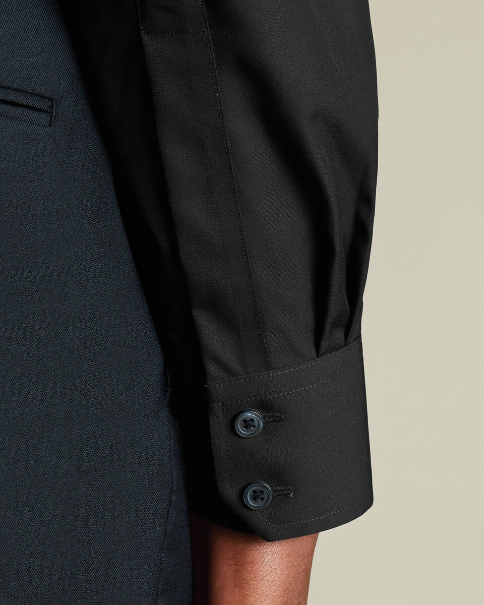 Cutaway Collar Non-Iron Poplin Slim Fit Shirt - Black