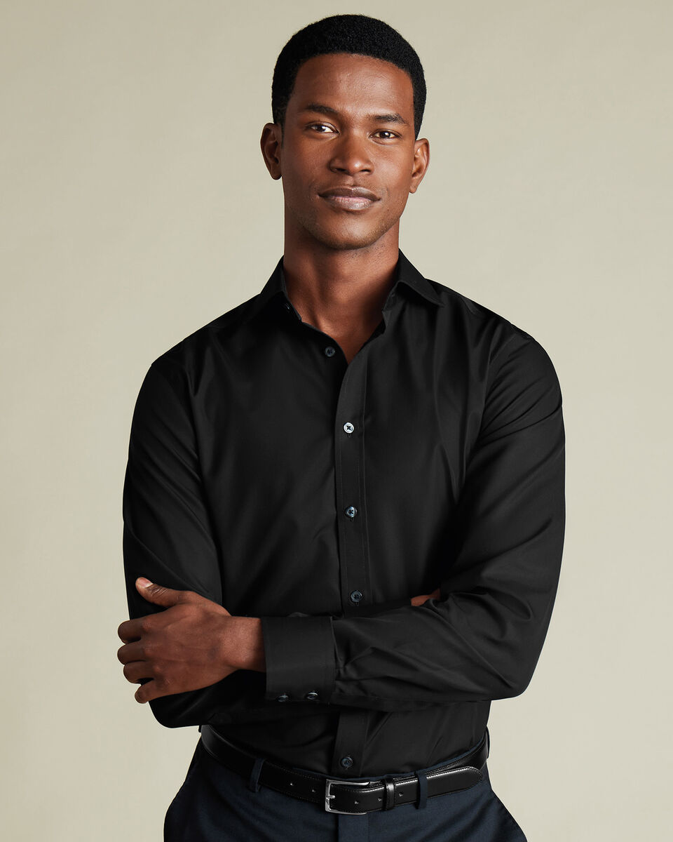 Cutaway Collar Non-Iron Poplin Slim Fit Shirt - Black