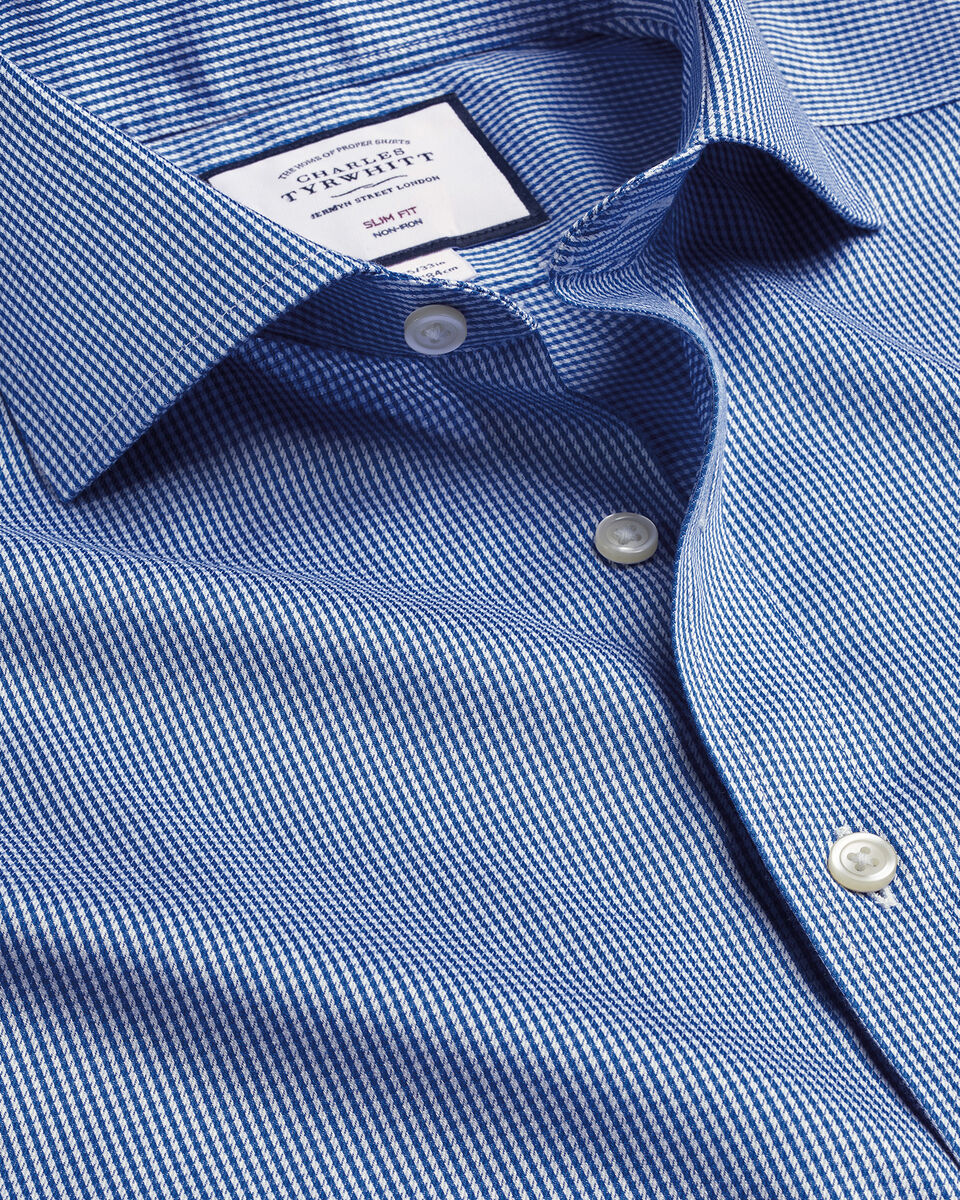 Slim Fit Cutaway Collar Non-Iron Puppytooth Shirt - Royal Blue