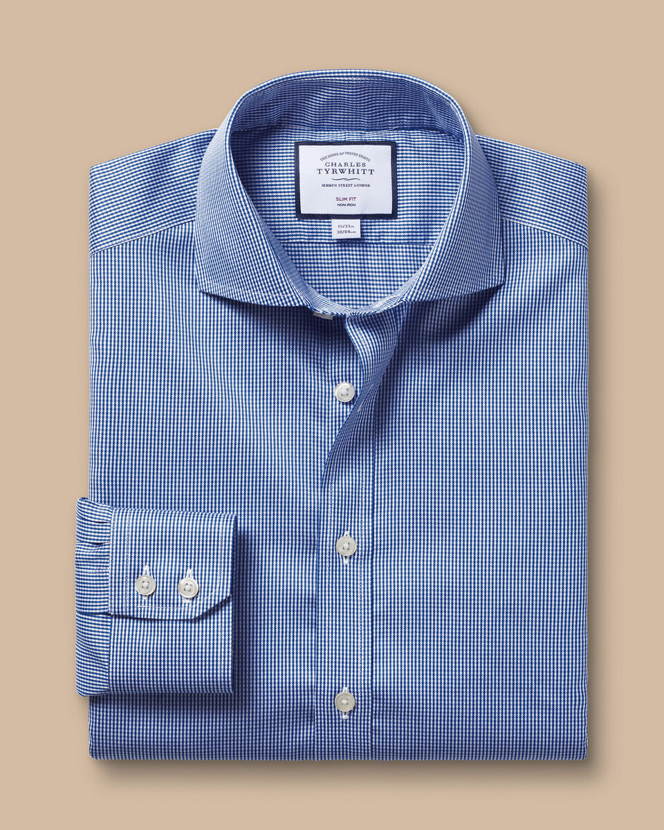Slim Fit Cutaway Collar Non-Iron Puppytooth Shirt - Royal Blue