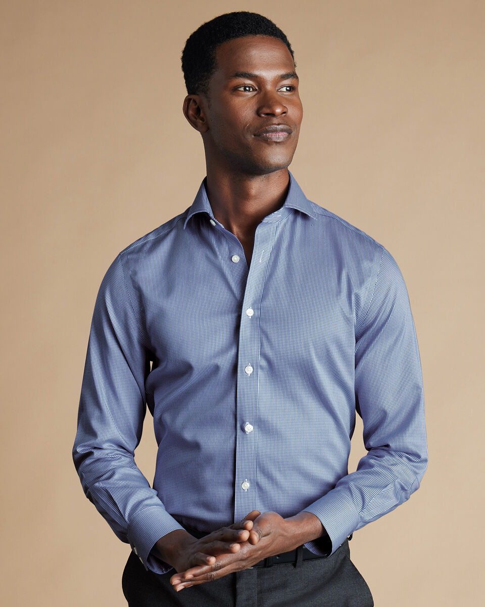 Slim Fit Cutaway Collar Non-Iron Puppytooth Shirt - Royal Blue