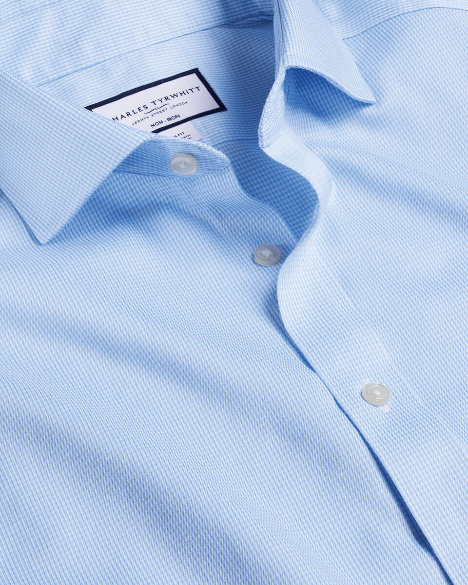Cutaway Collar Non-Iron Puppytooth Slim Fit Shirt - Sky Blue