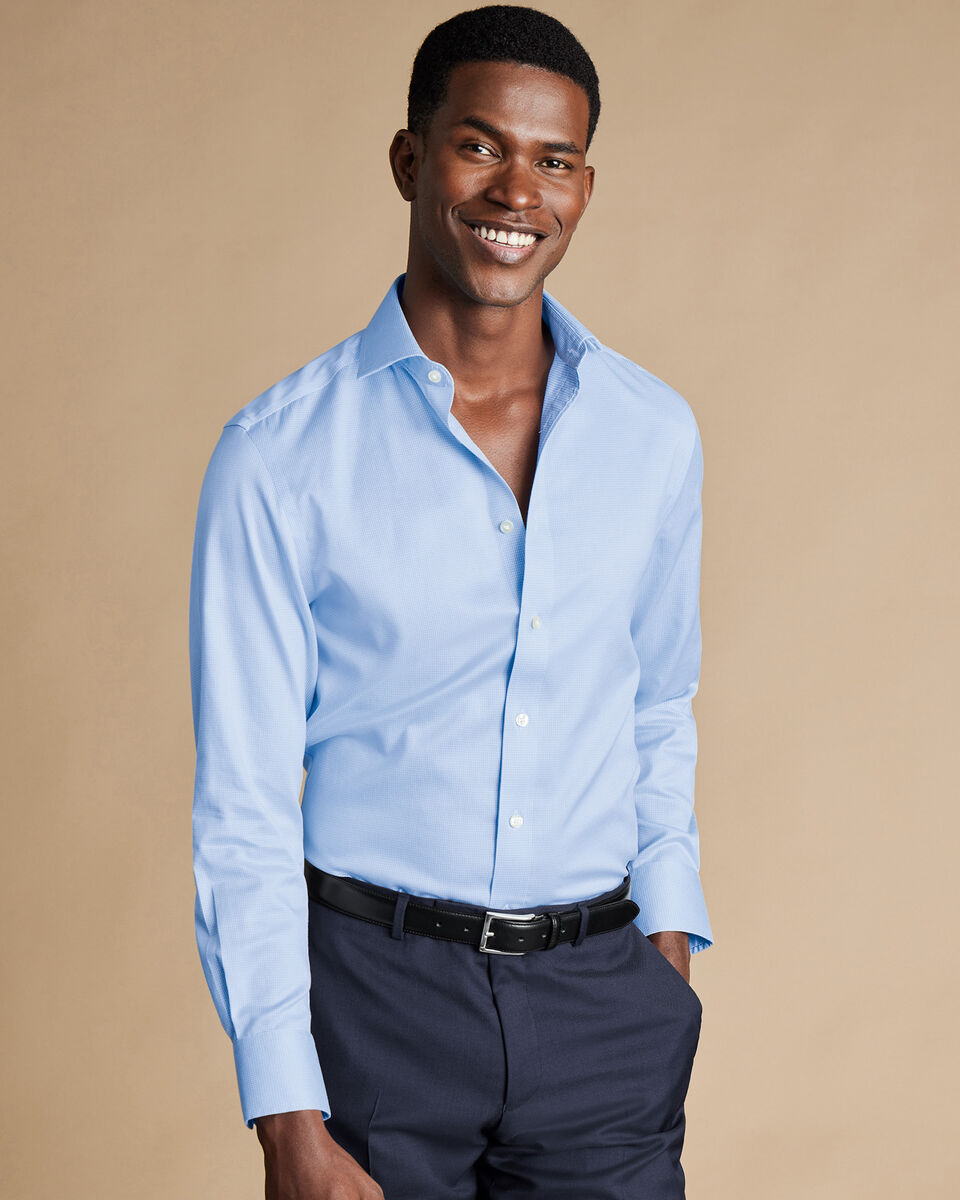 Cutaway Collar Non-Iron Puppytooth Slim Fit Shirt - Sky Blue