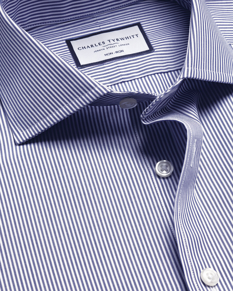 Cutaway Collar Non-Iron Poplin Bengal Stripe Extra Slim Fit Shirt Royal Blue